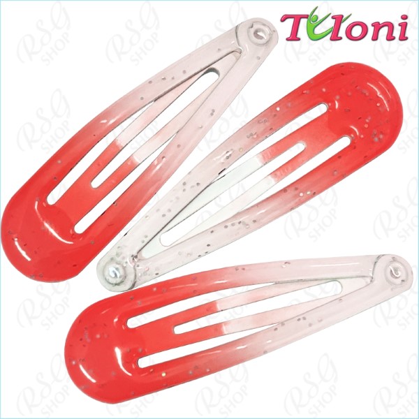 3 x Hair Clips Tuloni bi-col. Red-White Art. BBJ-001-01-3