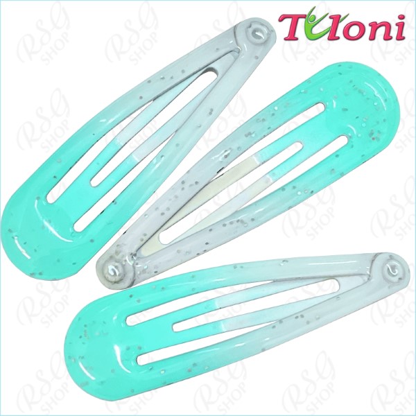 3 x Hair Clips Tuloni bi-col. Turquoise-White Art. BBJ-001-09-3