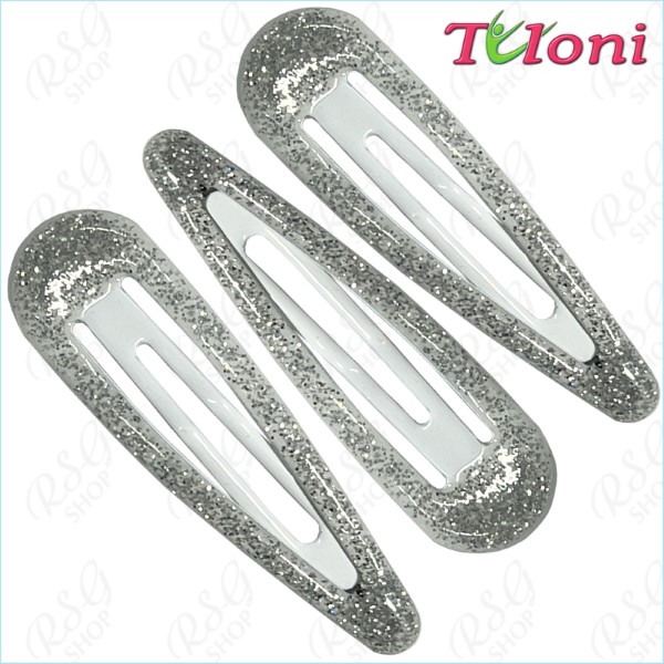 3 x Haarspangen Tuloni 5cm Glitter col. Silver Art. HBA202005-01-3