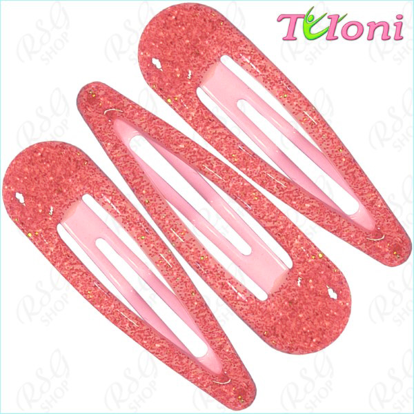3 x Hair Clips Tuloni 5cm Glitter col. Coral-Pink Art. HBA202005-44-3