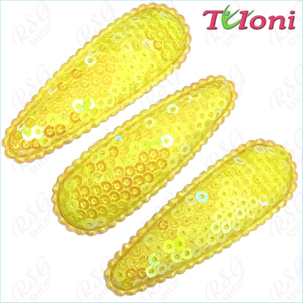 3 x Hair Clips Tuloni 5cm Sequins col. Neon Yellow HBA202007-N10-3
