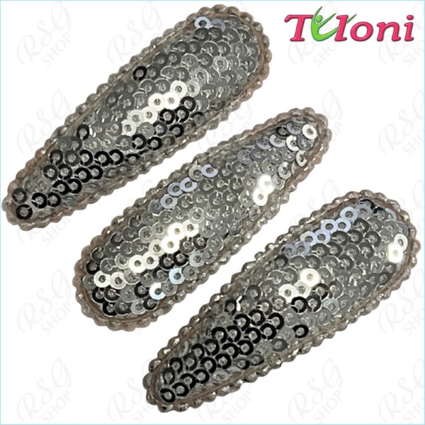 3 x Hair Clips Tuloni 5cm Sequins col. Silver HBA202007-N22-3