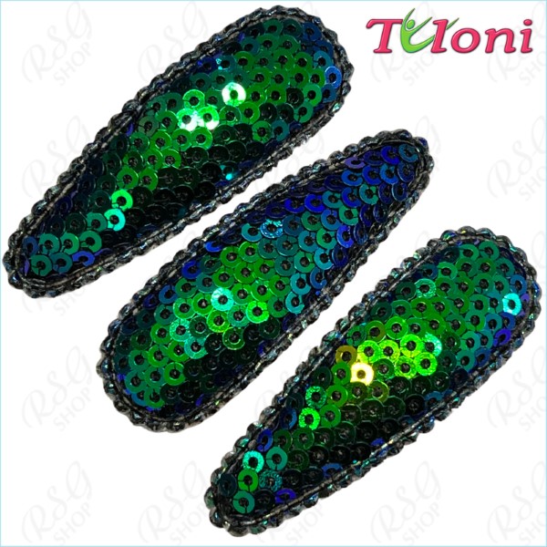 3 x Hair Clips Tuloni 5cm Sequins col. Virtual Green HBA202007-N39-3