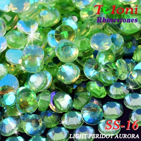 Стразы Tuloni SS16 col. Light Peridot Aurora 1440 pcs. No HotFix