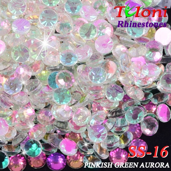 Стразы Tuloni SS16 col. Pinkish Green Aurora 1440 pcs. No HotFix