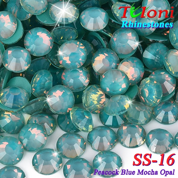 Стразы Tuloni SS16 col. Peacock Blue Mocha Opal 1440 pcs. No HotFix