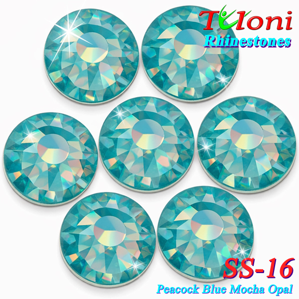 Стразы Tuloni SS16 col. Peacock Blue Mocha Opal 1440 pcs. No HotFix