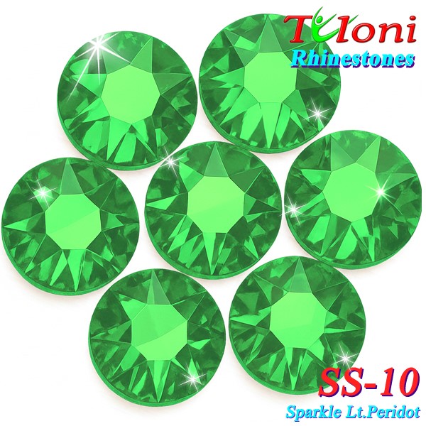 Rhinestones Tuloni SS10 col. Sparkle Light Peridot 1440 mod. Basic HotFix