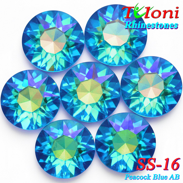 Стразы Tuloni SS16 col. Peacock Blue AB 1440 pcs. No HotFix Flat Back