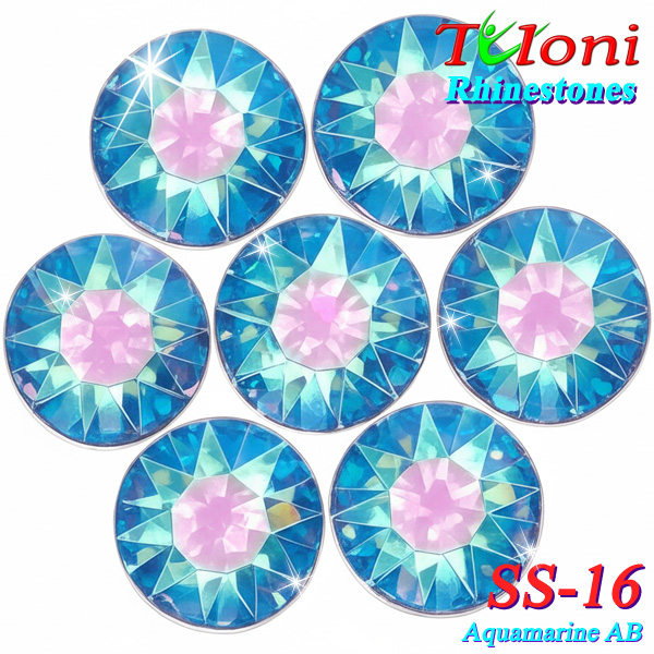 Стразы Tuloni SS16 col. Aquamarine AB 1440 pcs. No HotFix Flat Back