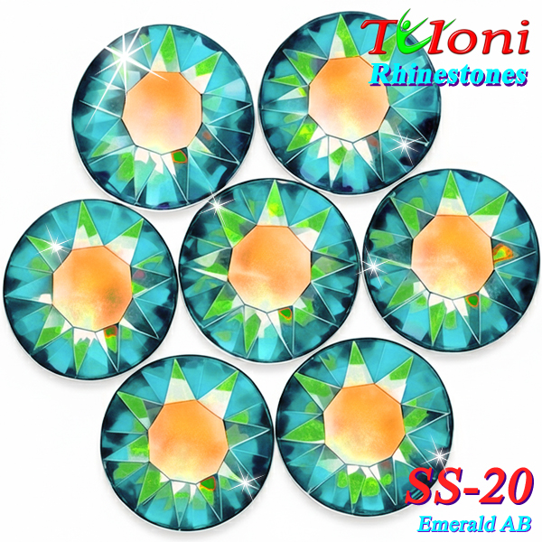 Стразы Tuloni SS20 col. Emerald AB 1440 pcs. No HotFix Flat Back