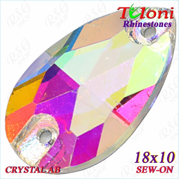 Strass Tuloni 10 pcs Crystal AB 18x10 Pear Sew-On Flat Back