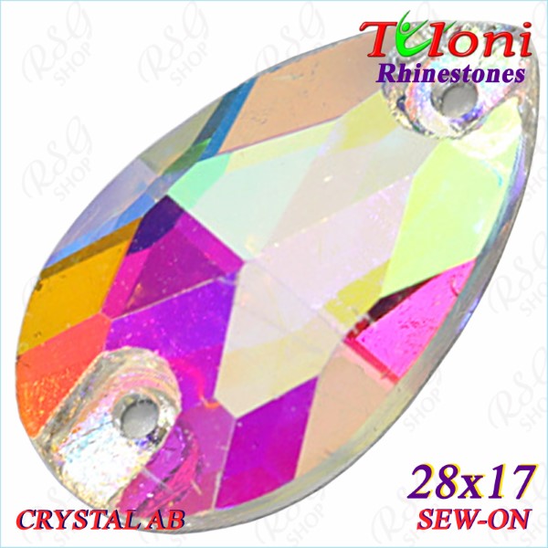 Strass Tuloni 10 pcs Crystal AB 28x17 Pear Sew-On Flat Back
