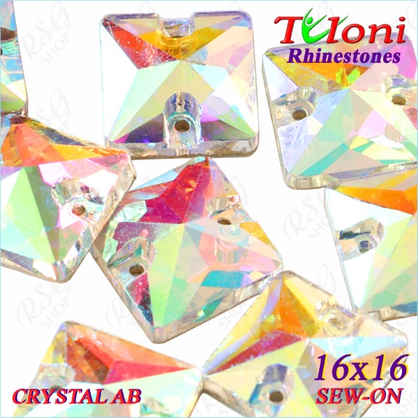 Rhinestones Tuloni 10 pcs Crystal AB 16x16 Square Sew-On Flat Back