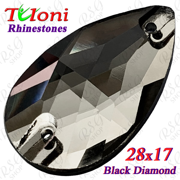 Rhinestones Tuloni 10 pcs Black Diamond 28x17 Pear Sew-On Flat Back