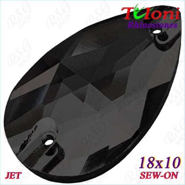 Rhinestones Tuloni 10 pcs Jet 18x10 Pear Sew-On Flat Back