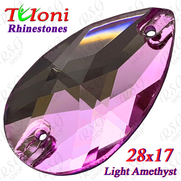Rhinestones Tuloni 10 pcs Lt.Amethyst 28x17 Pear Sew-On Flat Back