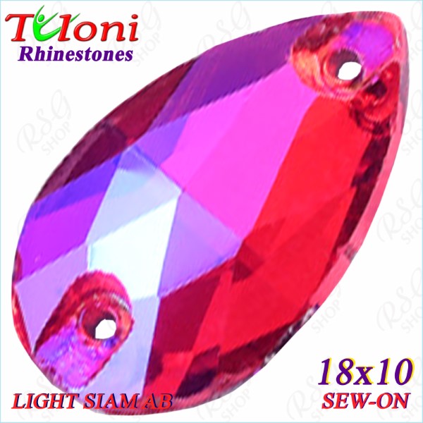 Rhinestones Tuloni 10 pcs Light Siam AB 18x10 Pear Sew-On Flat Back