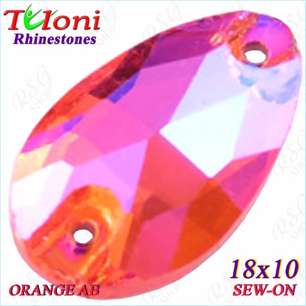 Rhinestones Tuloni 10 pcs Orange AB 18x10 Pear Sew-On Flat Back