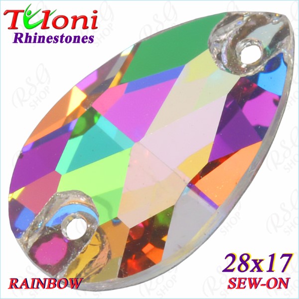 Стразы Tuloni 10 pcs Rainbow 28x17 Pear Sew-On Flat Back