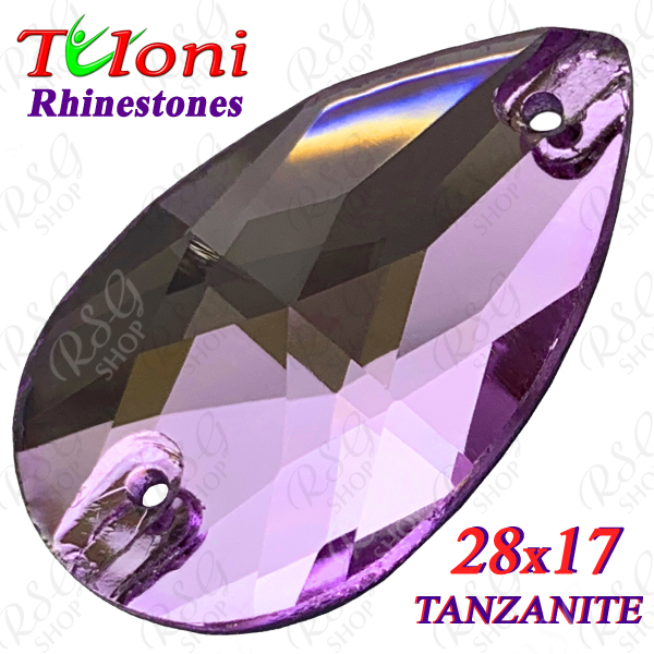 Strass Tuloni 10 pcs Tanzanite 28x17 Pear Sew-On Flat Back