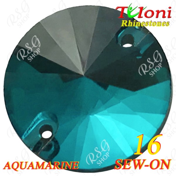Стразы Tuloni 10 pcs Aquamarine 16 Round Sew-On Flat Back