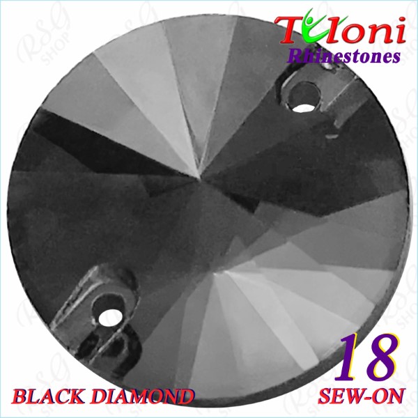 Rhinestones Tuloni 10 pcs col. Black Diamond 18 Round Sew-On Flat Back
