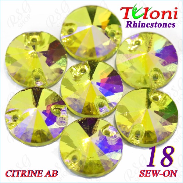 Rhinestones Tuloni 10 pcs col. Citrine AB 18 Round Sew-On Flat Back