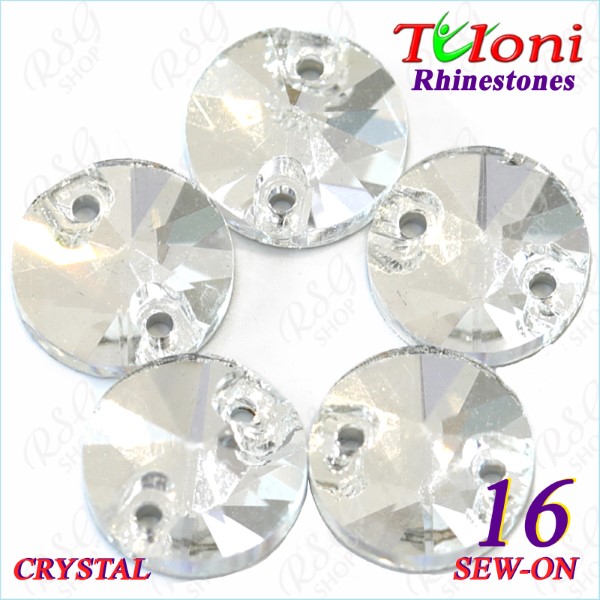 Rhinestones Tuloni 10 pcs Crystal 16 Round Sew-On Flat Back