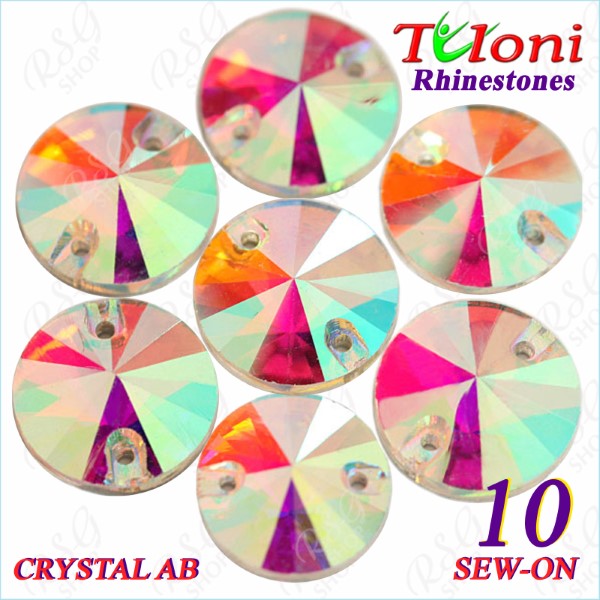 Strass Tuloni 10 pcs Crystal AB 10 Round Sew-On Flat Back