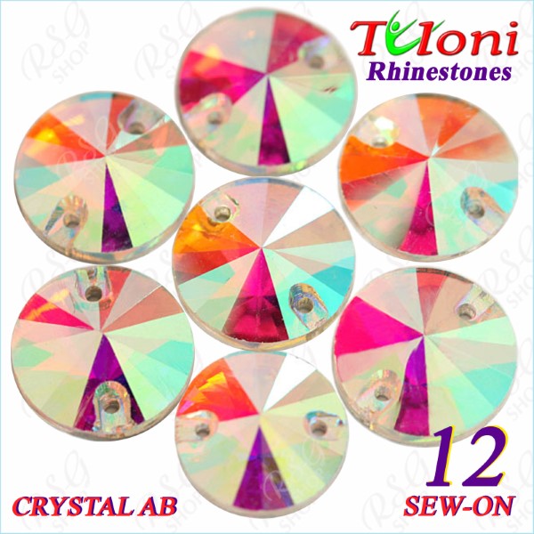 Rhinestones Tuloni 10 pcs Crystal AB 12 Round Sew-On Flat Back