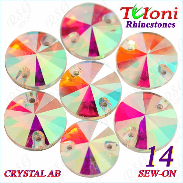 Rhinestones Tuloni 10 pcs Crystal AB 14 Round Sew-On Flat Back