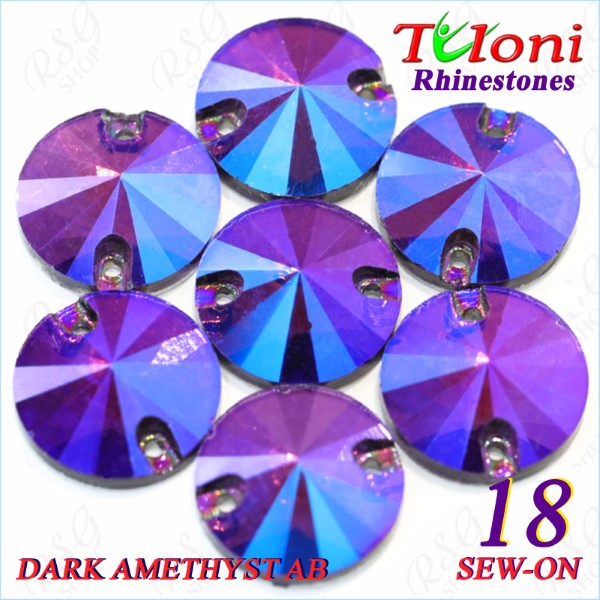 Strass Tuloni 10 pcs col. Dark Amethyst AB 18 Round Sew-On Flat Back