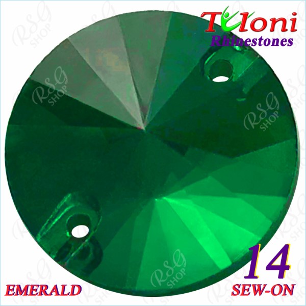 Strass Tuloni 10 pcs Emerald 14 Round Sew-On Flat Back