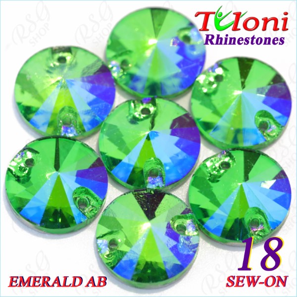 Strass Tuloni 10 pcs col. Emerald AB 18 Round Sew-On Flat Back