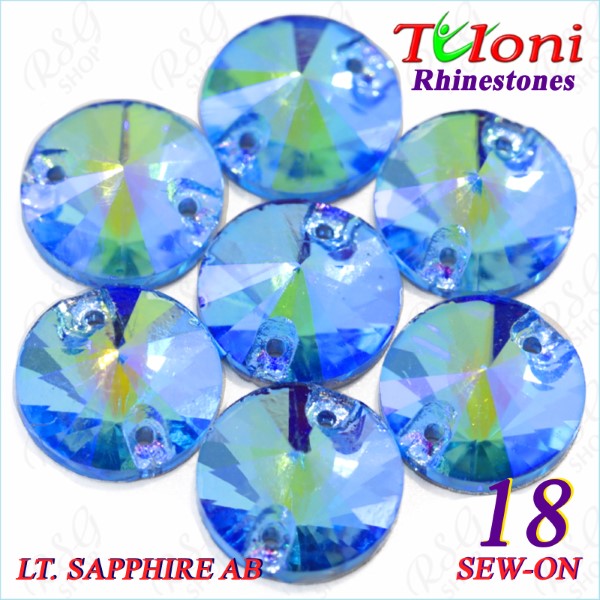 Strass Tuloni 10 pcs col. Light Sapphire AB 18 Round Sew-On Flat Back