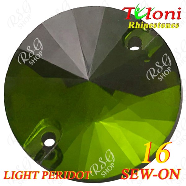 Strass Tuloni 10 pcs Light Peridot 16 Round Sew-On Flat Back