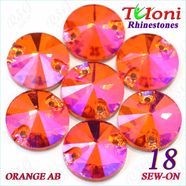 Strass Tuloni 10 pcs col. Orange AB 18 Round Sew-On Flat Back