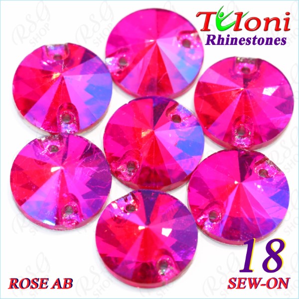 Rhinestones Tuloni 10 pcs col. Rose AB 18 Round Sew-On Flat Back