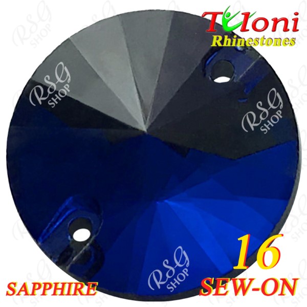 Strass Tuloni 10 pcs Sapphire 16 Round Sew-On Flat Back