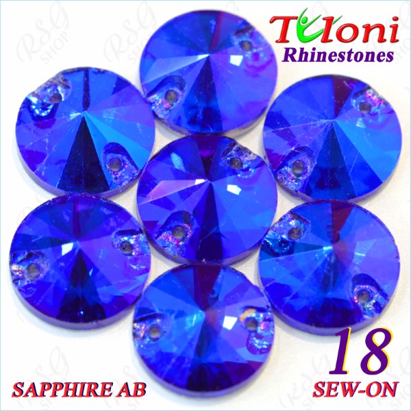 Rhinestones Tuloni 10 pcs col. Sapphire AB 18 Round Sew-On Flat Back