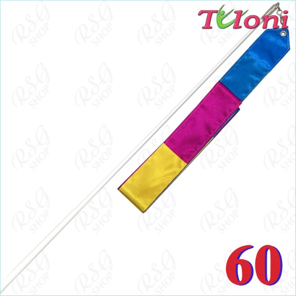 White Stick 60cm & Ribbon 6m Blue-Yellow-Fuxia T1141