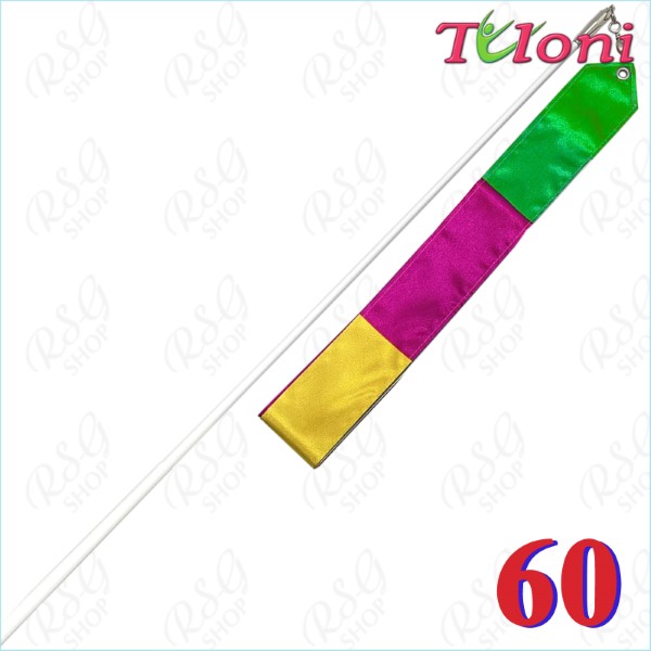 White Stick 60cm & Ribbon 6m Green-Yellow-Fuxia T1142