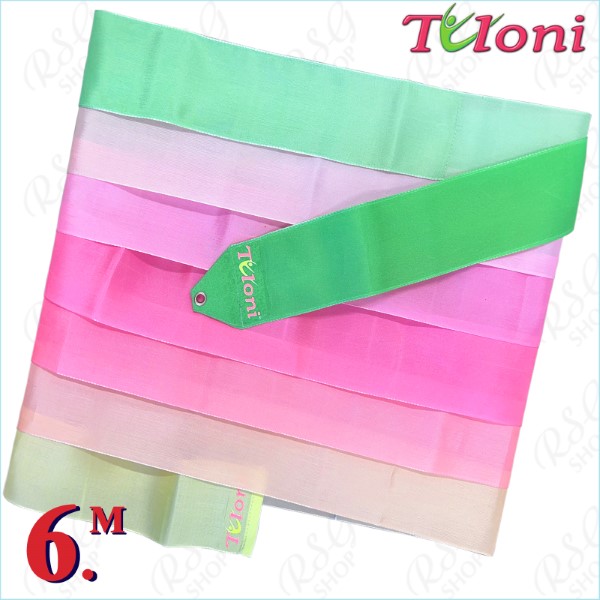 Multicolored ribbon Tuloni 6m col. Green-Pink-Yellow T1237.GR6-GxPxY